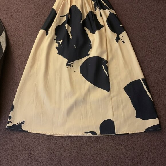 Celmia Collection Abstract A-Line Maxi Skirt Yellow & Black Flowy High Waist - Picture 1 of 2